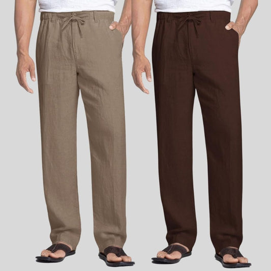 Combo of 2 Light Gray and Brown Linen Men Pants-47418