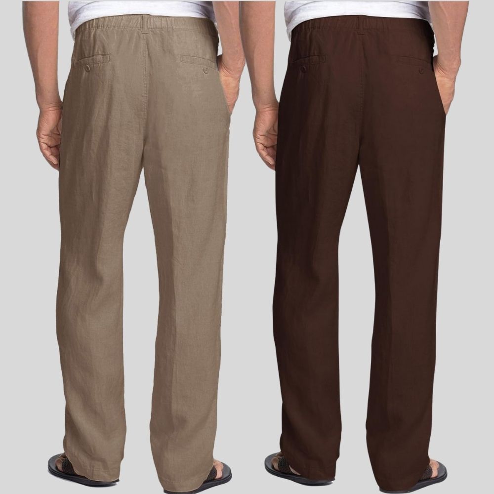 Combo of 2 Light Gray and Brown Linen Men Pants-47418
