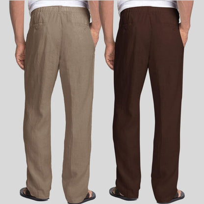 Combo of 2 Light Gray and Brown Linen Men Pants-47418