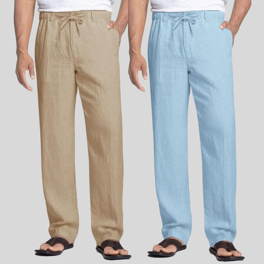 Combo of 2 Light Brown and Sky Blue Linen Men Pants-47419