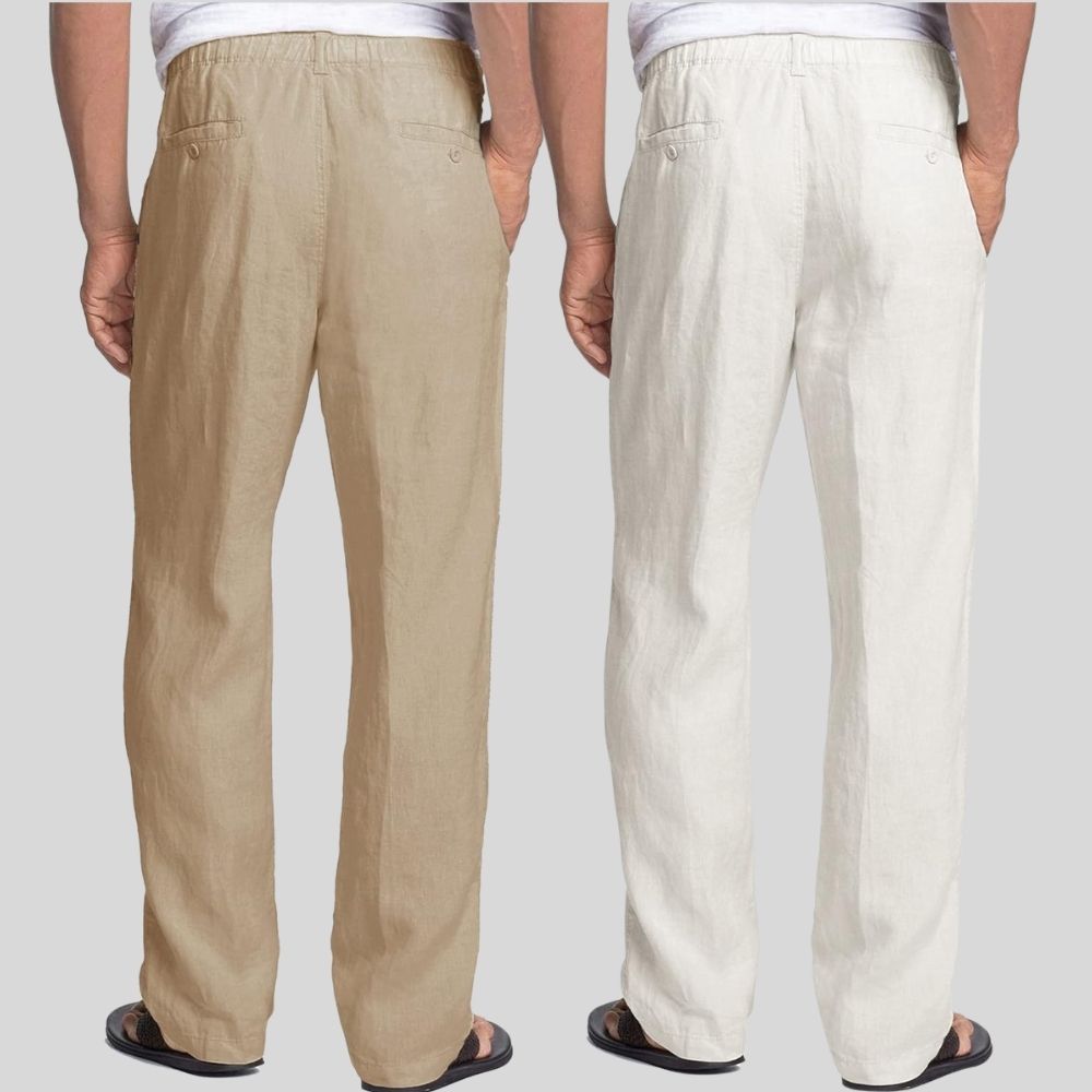 Combo of 2 Light Brown and White Linen Men Pants-47420