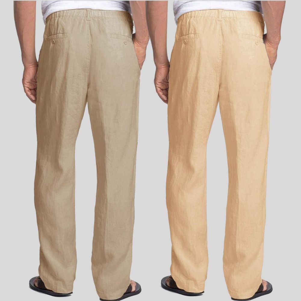 Combo of 2 Light Brown and Cream Linen Men Pants-47421