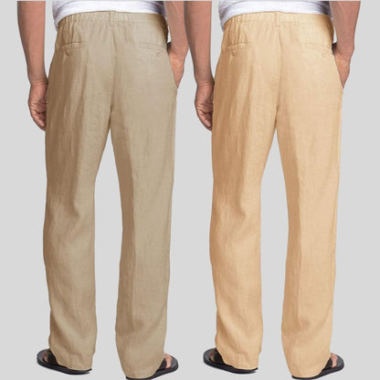 Combo of 2 Light Brown and Cream Linen Men Pants-47421
