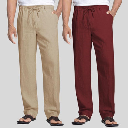 Combo of 2 Light Brown and Maroon Linen Men Pants-47422
