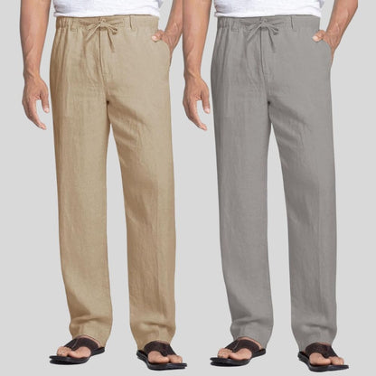 Combo of 2 Light Brown and Light Gray Linen Men Pants-47425
