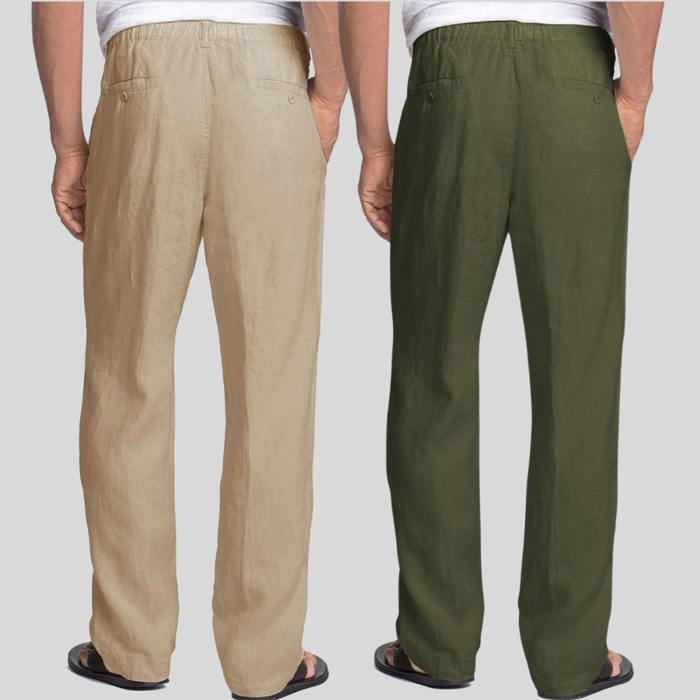Combo of 2 Light Brown and Army Green Linen Men Pants-47426