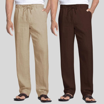 Combo of 2 Light Brown and Brown Linen Men Pants-47427