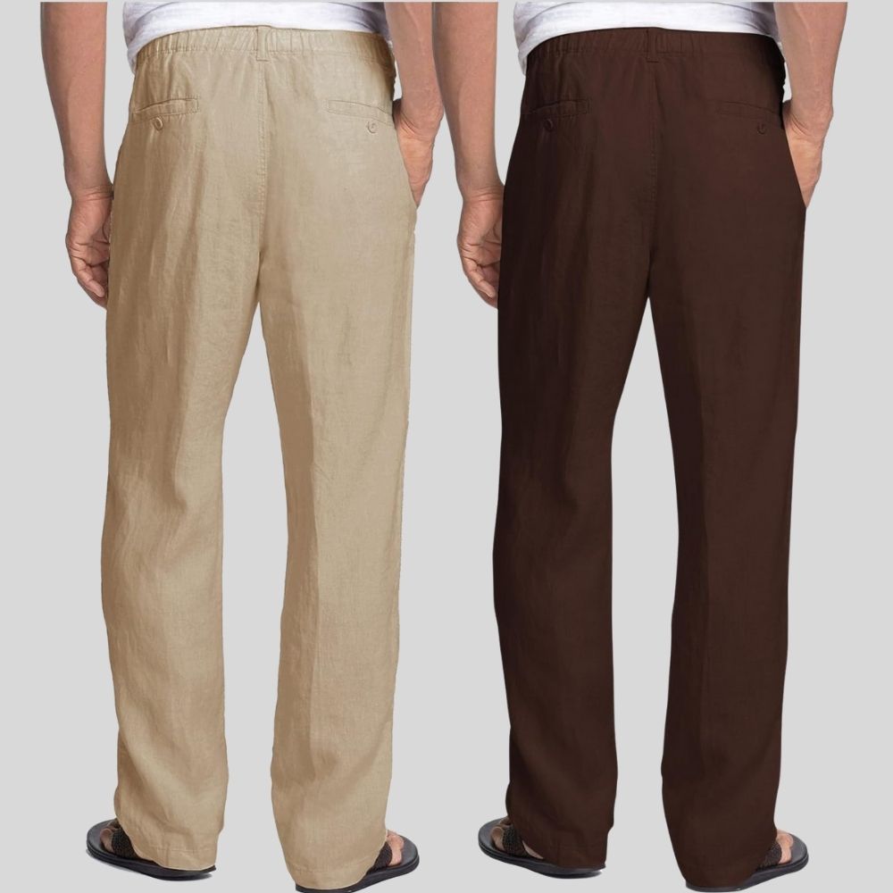 Combo of 2 Light Brown and Brown Linen Men Pants-47427