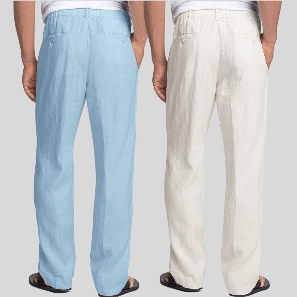 Combo of 2 Sky Blue and White Linen Men Pants-47428