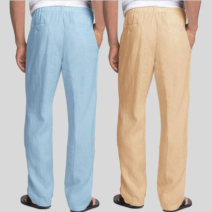 Combo of 2 Sky Blue and Cream Linen Men Pants-47429