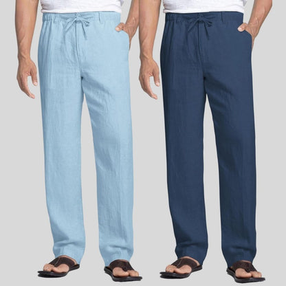 Combo of 2 Sky Blue and Teal Blue Linen Men Pants-47431