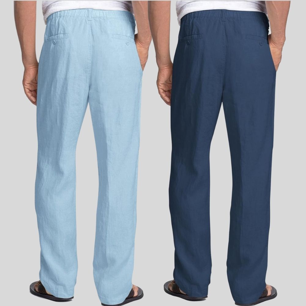 Combo of 2 Sky Blue and Teal Blue Linen Men Pants-47431