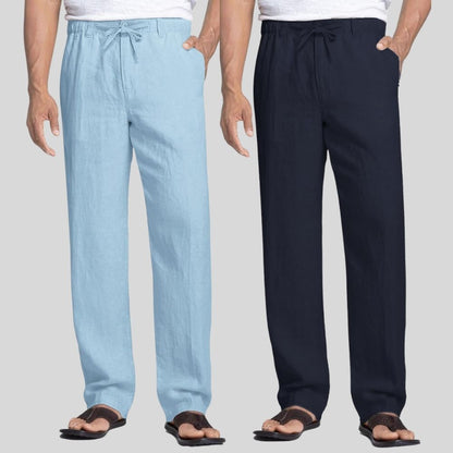 Combo of 2 Sky Blue and Navy Blue Linen Men Pants-47432