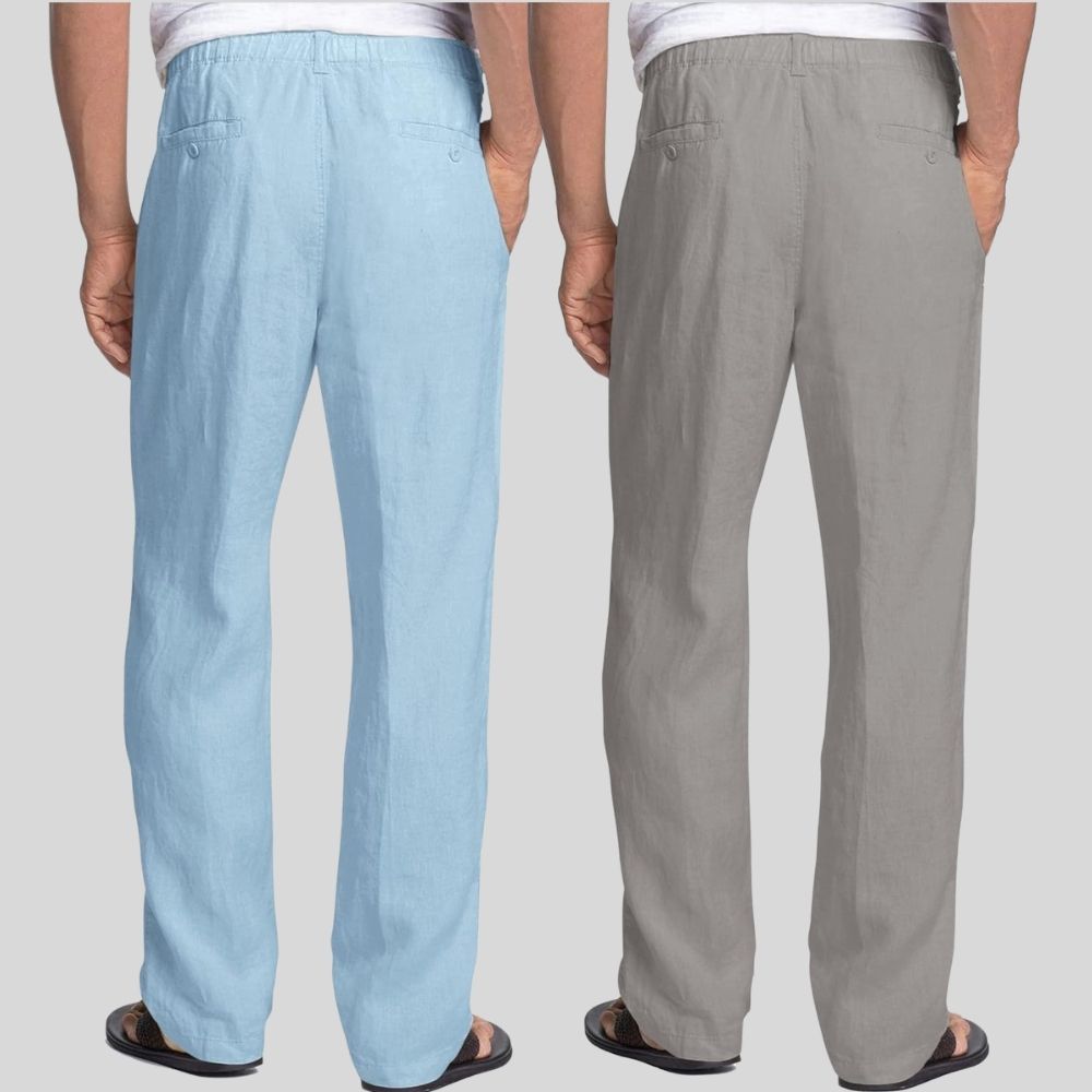 Combo of 2 Sky Blue and Light Gray Linen Men Pants-47433
