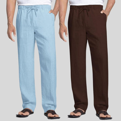 Combo of 2 Sky Blue and Brown Linen Men Pants-47435