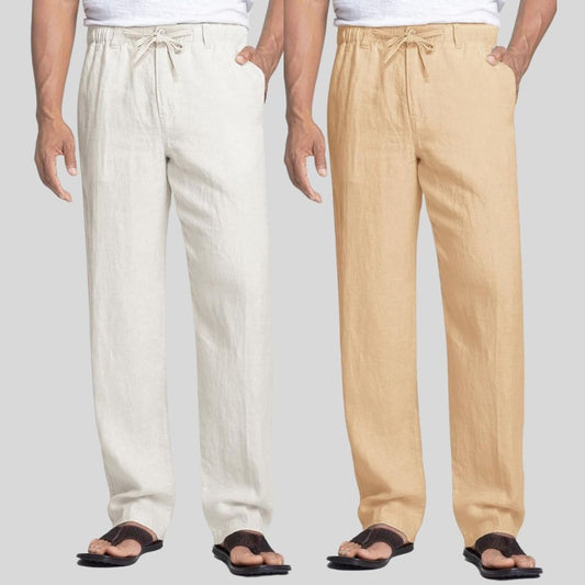 Combo of 2 White and Cream Linen Men Pants-47436