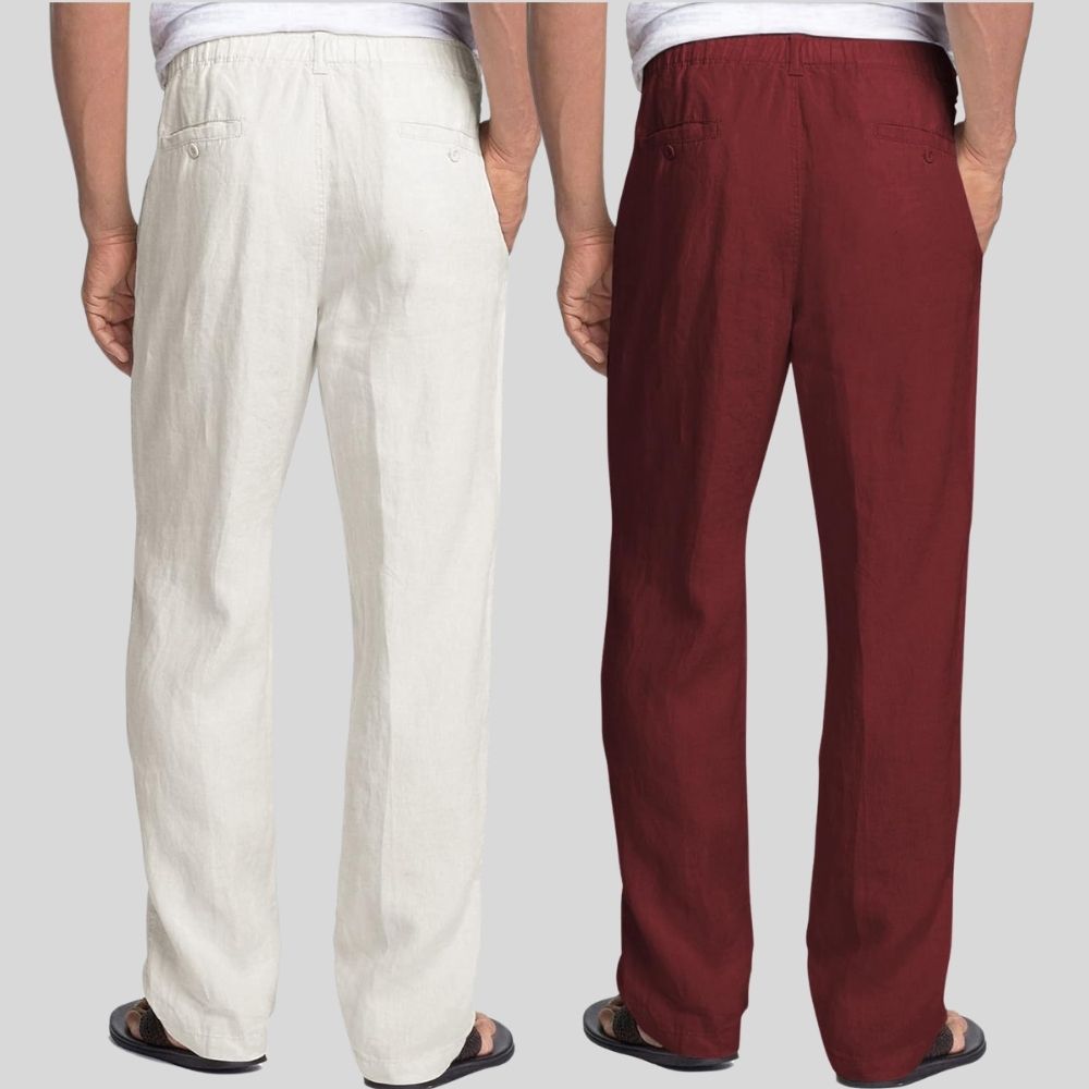 Combo of 2 White and Maroon Linen Men Pants-47437