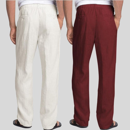 Combo of 2 White and Maroon Linen Men Pants-47437