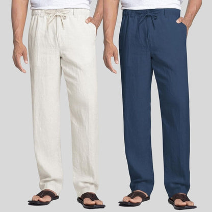 Combo of 2 White and Teal Blue Linen Men Pants-47438