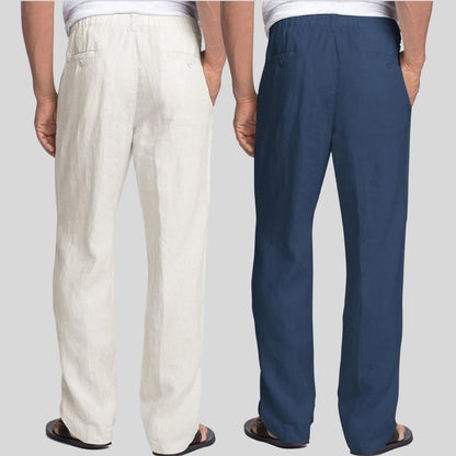 Combo of 2 White and Teal Blue Linen Men Pants-47438