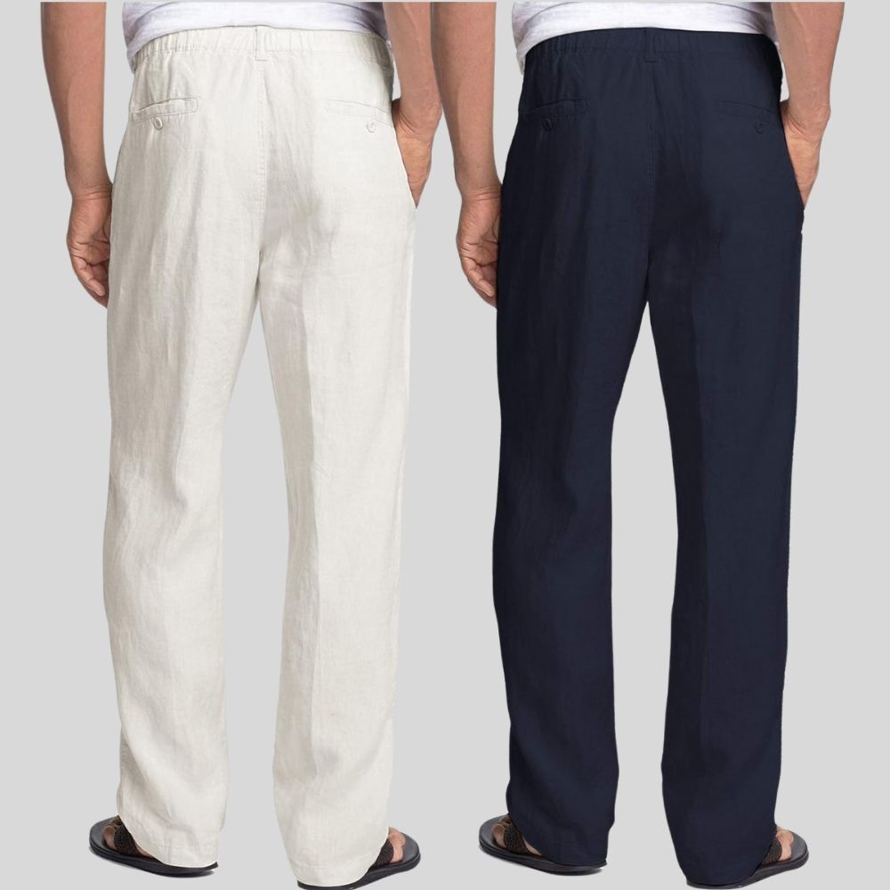Combo of 2 White and Navy Blue Linen Men Pants-47439