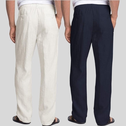 Combo of 2 White and Navy Blue Linen Men Pants-47439