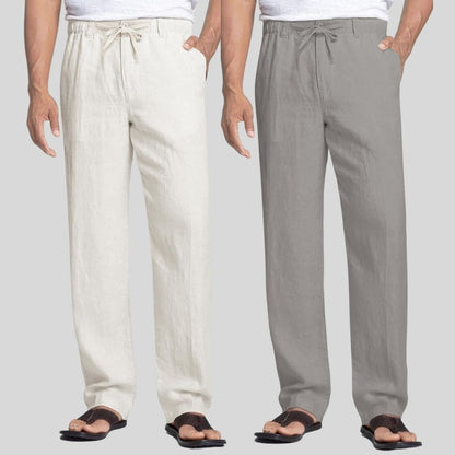Combo of 2 White and Light Gray Linen Men Pants-47440