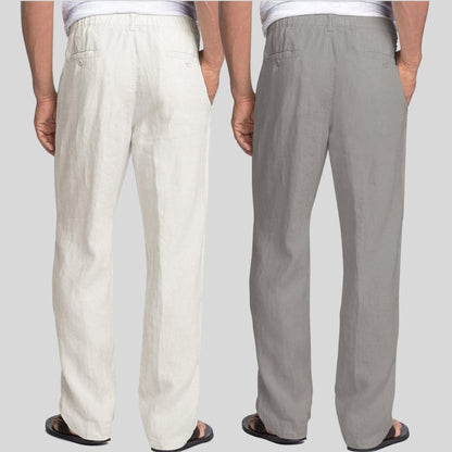 Combo of 2 White and Light Gray Linen Men Pants-47440