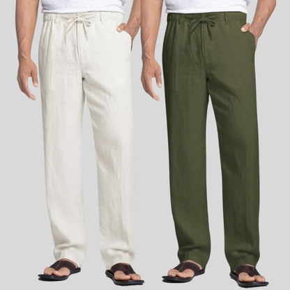 Combo of 2 White and Army Green Linen Men Pants-47441
