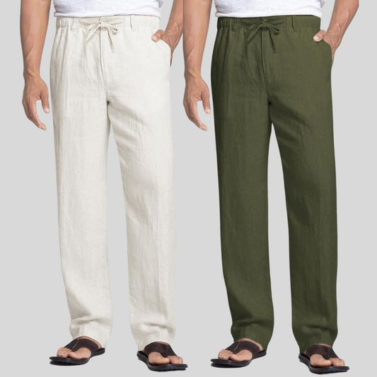 Combo of 2 White and Army Green Linen Men Pants-47441