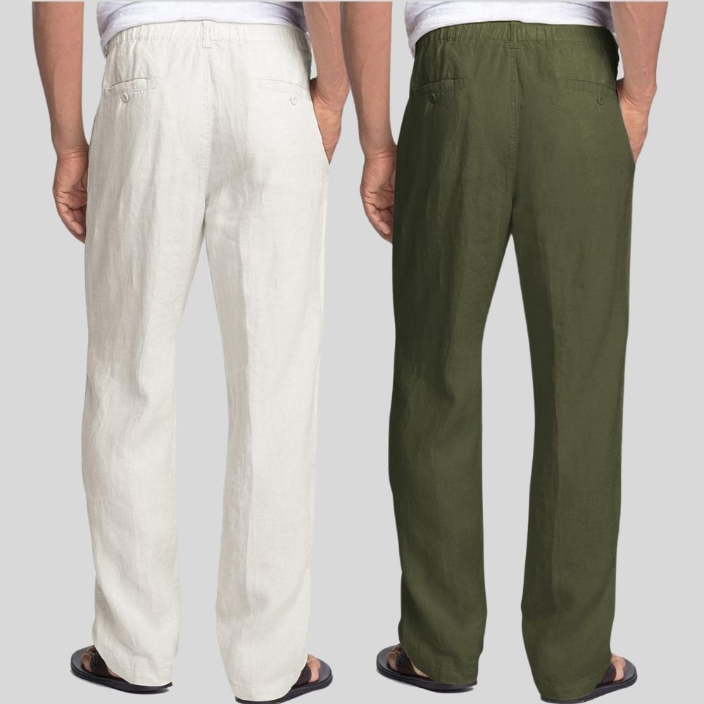 Combo of 2 White and Army Green Linen Men Pants-47441