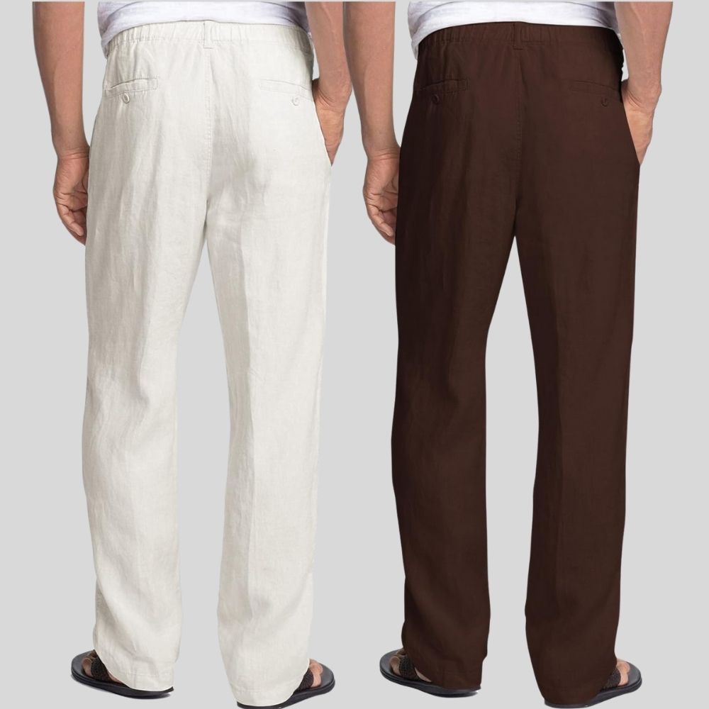 Combo of 2 White and Brown Linen Men Pants-47442