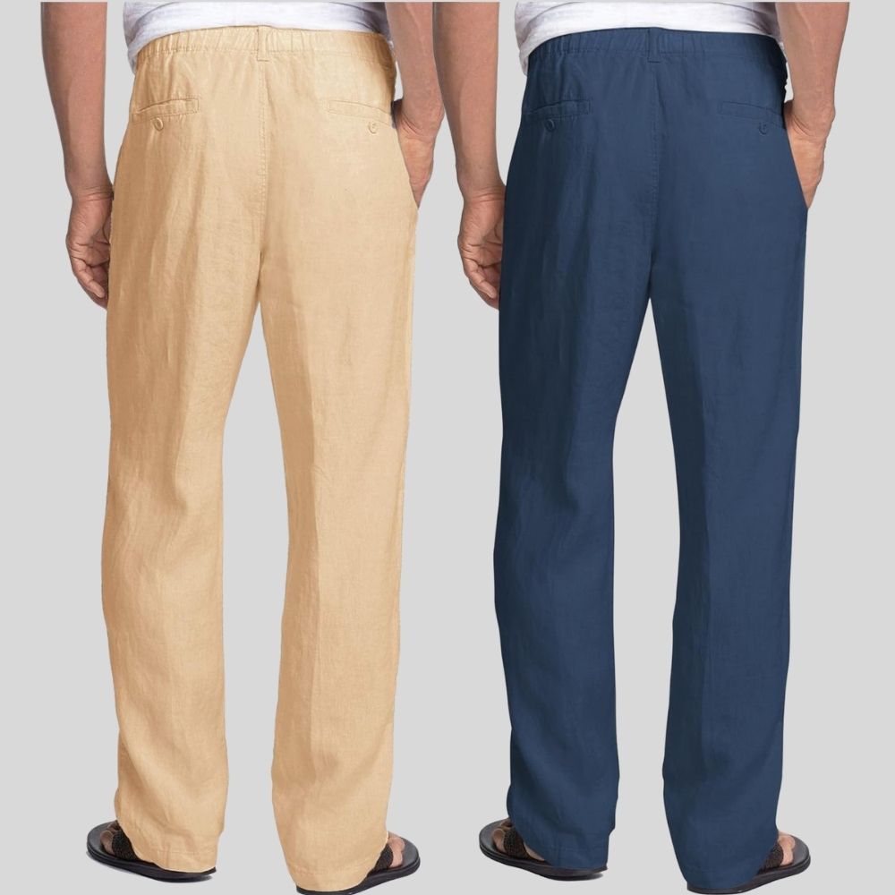 Combo of 2 Cream and Teal Blue Linen Men Pants-47444