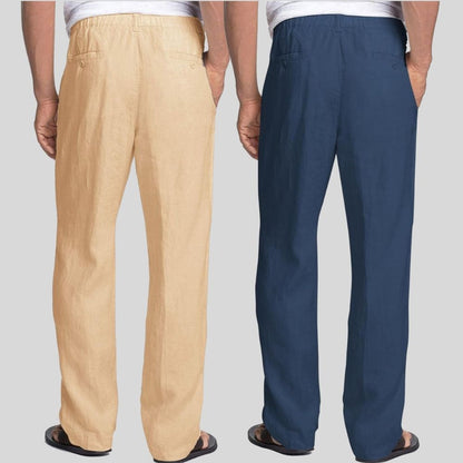 Combo of 2 Cream and Teal Blue Linen Men Pants-47444