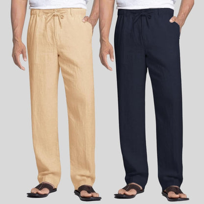 Combo of 2 Cream and Navy Blue Linen Men Pants-47445