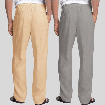 Combo of 2 Cream and Light Gray Linen Men Pants-47446
