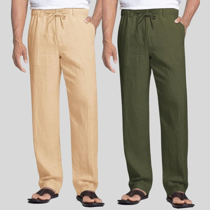 Combo of 2 Cream and Army Green Linen Men Pants-47447