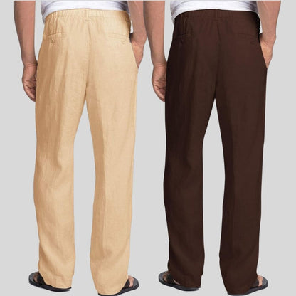 Combo of 2 Cream and Brown Linen Men Pants-47448