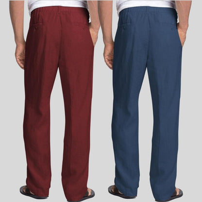Combo of 2 Maroon and Teal Blue Linen Men Pants-47449