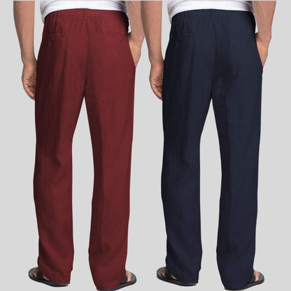 Combo of 2 Maroon and Navy Blue Linen Men Pants-47450