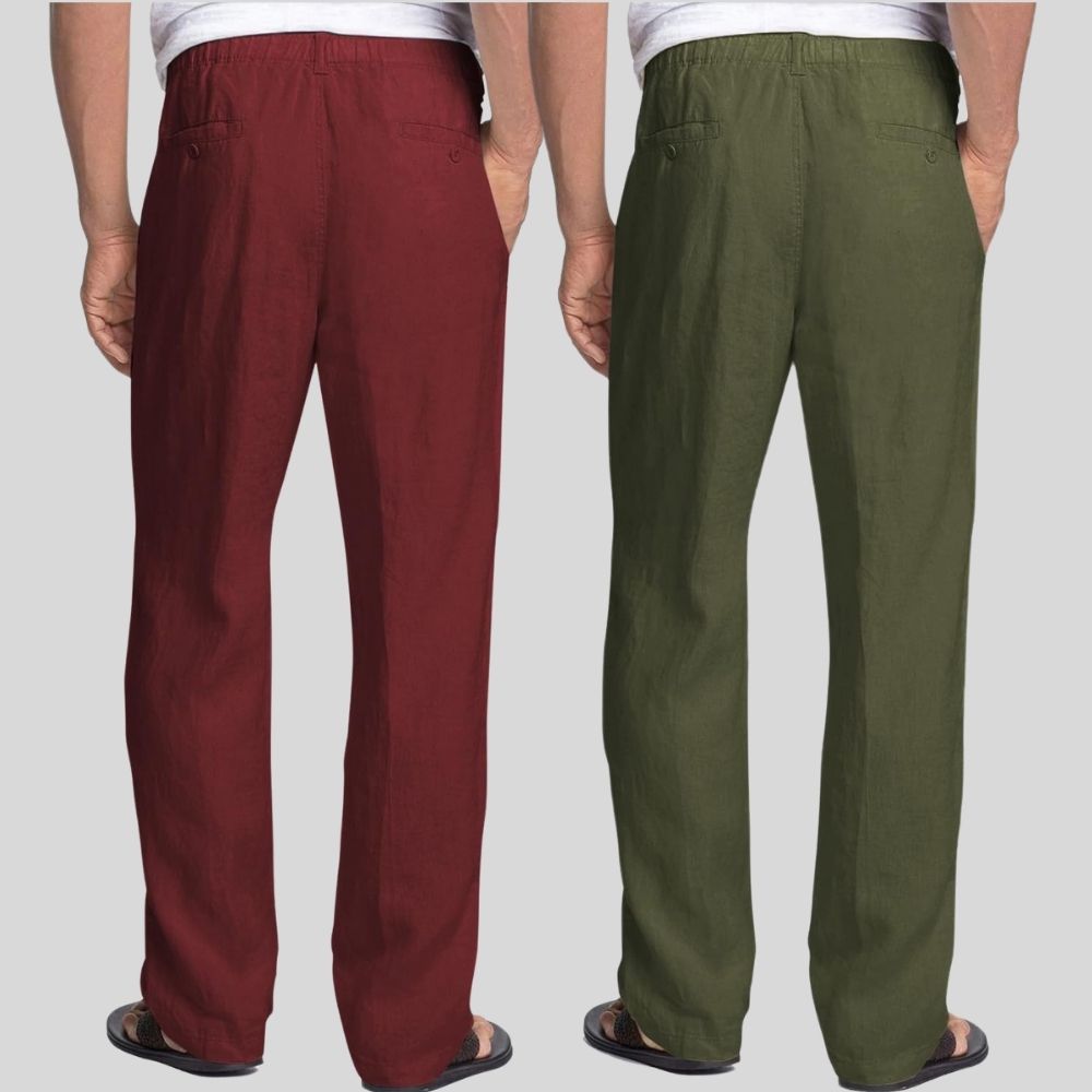 Combo of 2 Maroon and Army Green Linen Men Pants-47452