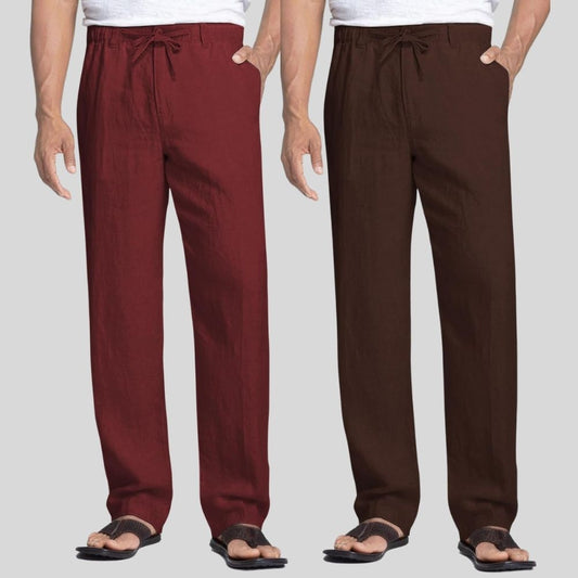 Combo of 2 Maroon and Brown Linen Men Pants-47453