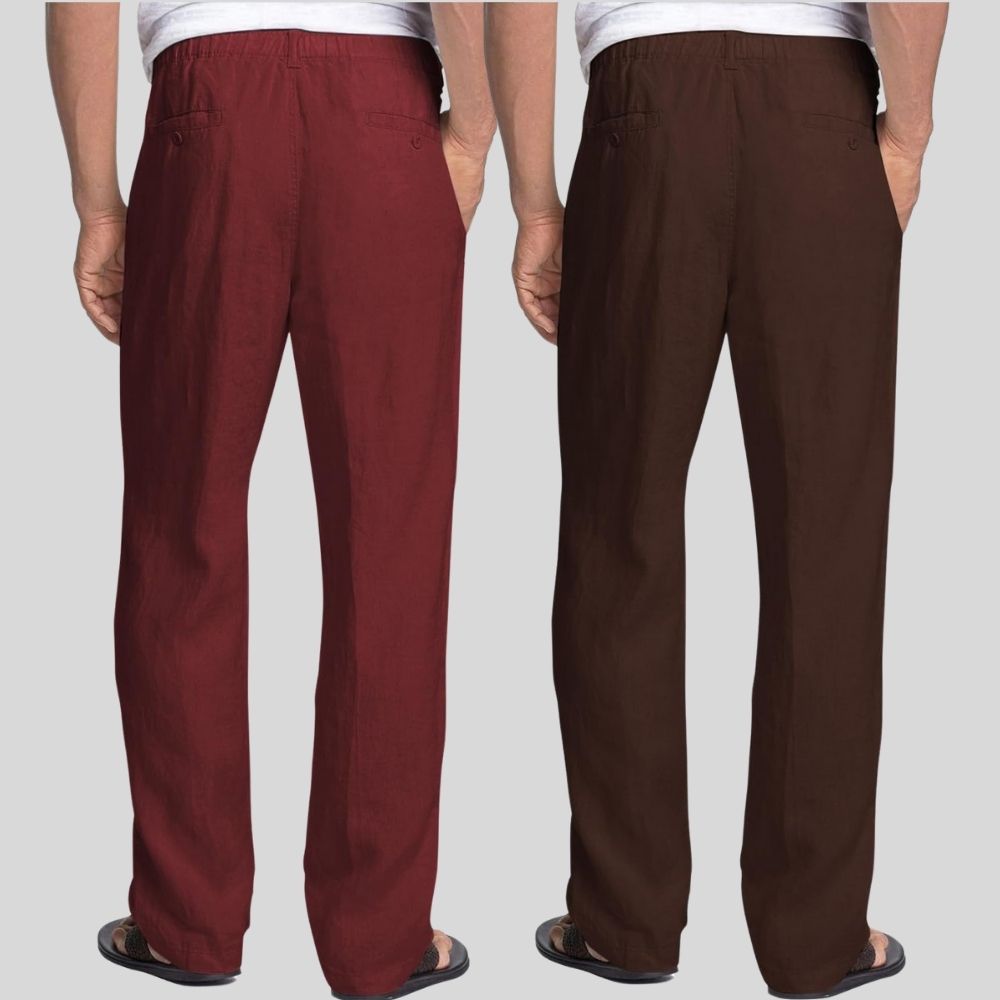 Combo of 2 Maroon and Brown Linen Men Pants-47453