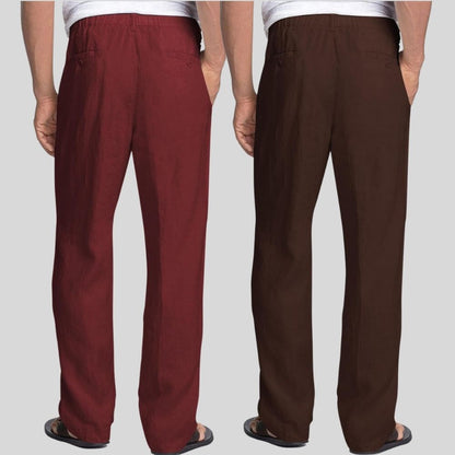 Combo of 2 Maroon and Brown Linen Men Pants-47453