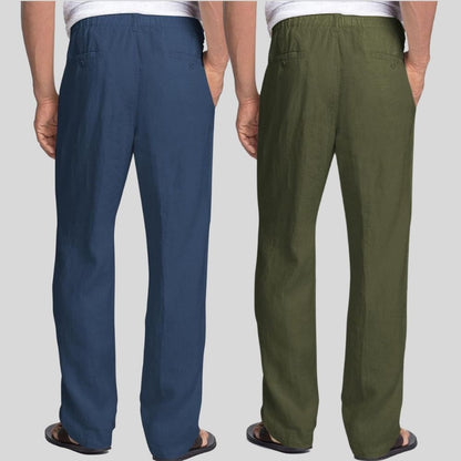 Combo of 2 Teal Blue and Army Green Linen Men Pants-47456