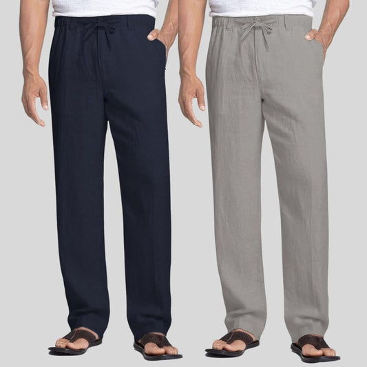Combo of 2 Gray and Navy Blue Linen Men Pants-47458