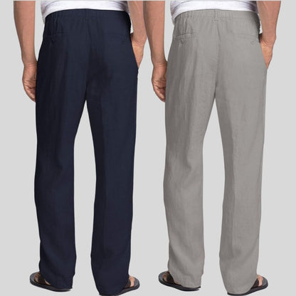 Combo of 2 Gray and Navy Blue Linen Men Pants-47458