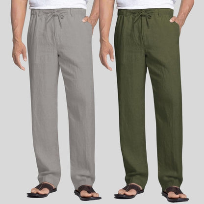 Combo of 2 Light Gray and Army Green Linen Men Pants-47461