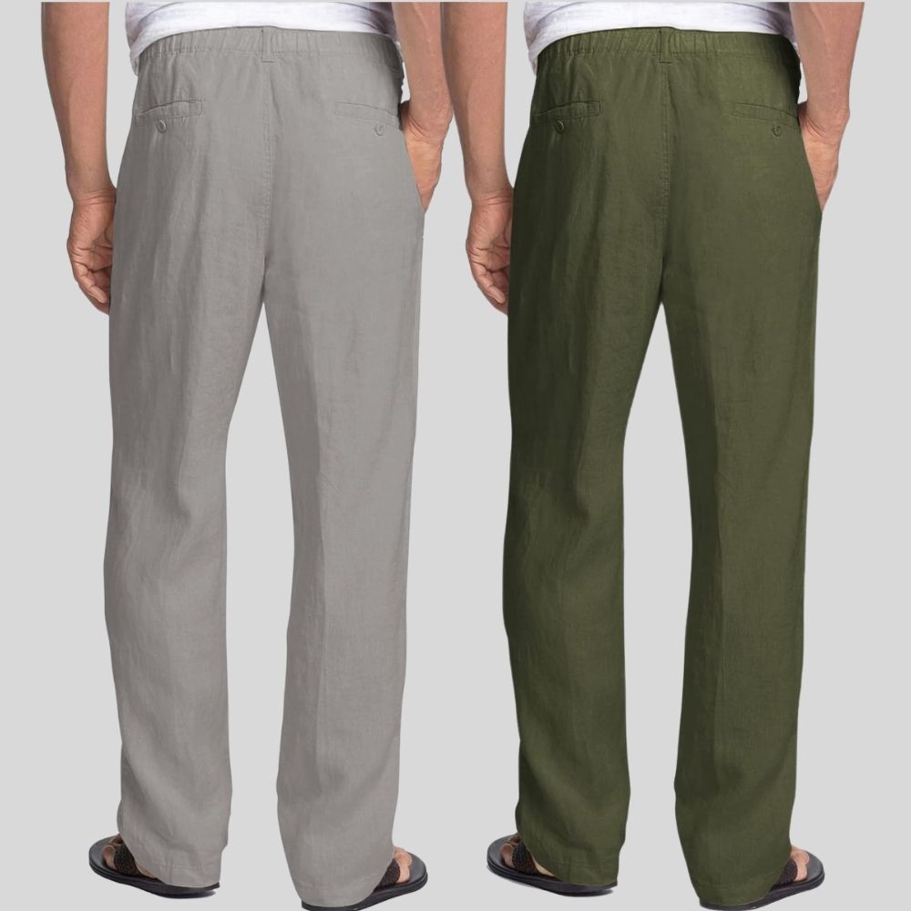 Combo of 2 Light Gray and Army Green Linen Men Pants-47461