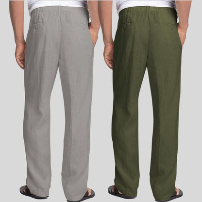 Combo of 2 Light Gray and Army Green Linen Men Pants-47461
